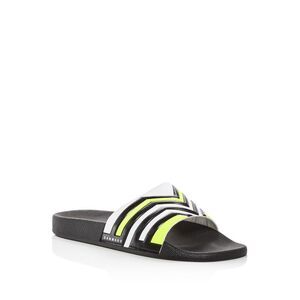 DAN WARD Mens Black Striped Logo Round Toe Platform Slip On Slide Sandals 43